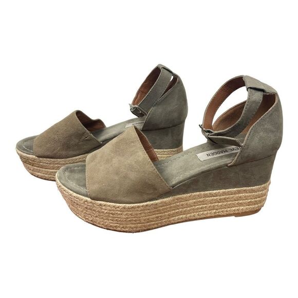 Steve Madden Apolo Gray Suede Espadrille Platform Sandal Womens Size 9 Open Toe - Picture 1 of 7